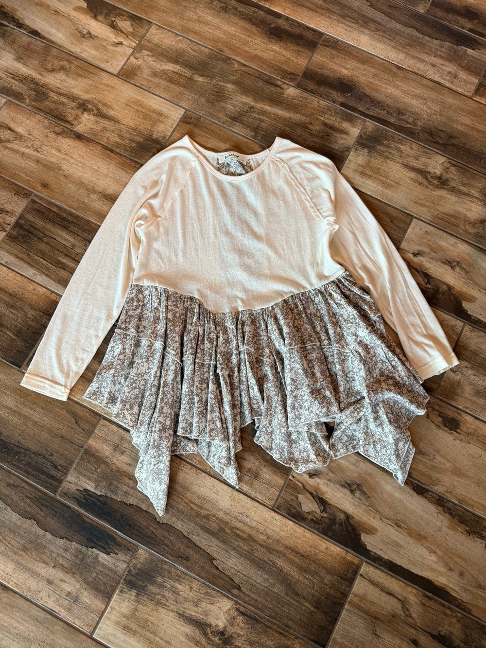 Three Bird Nest Cream Tunic with Floral Ruffle Hem